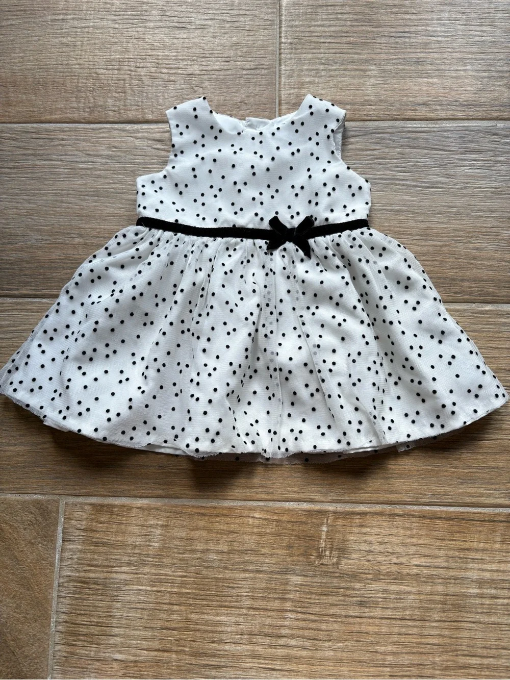 Carters White Polka Dot Party Dress with Black Bow, 3 months